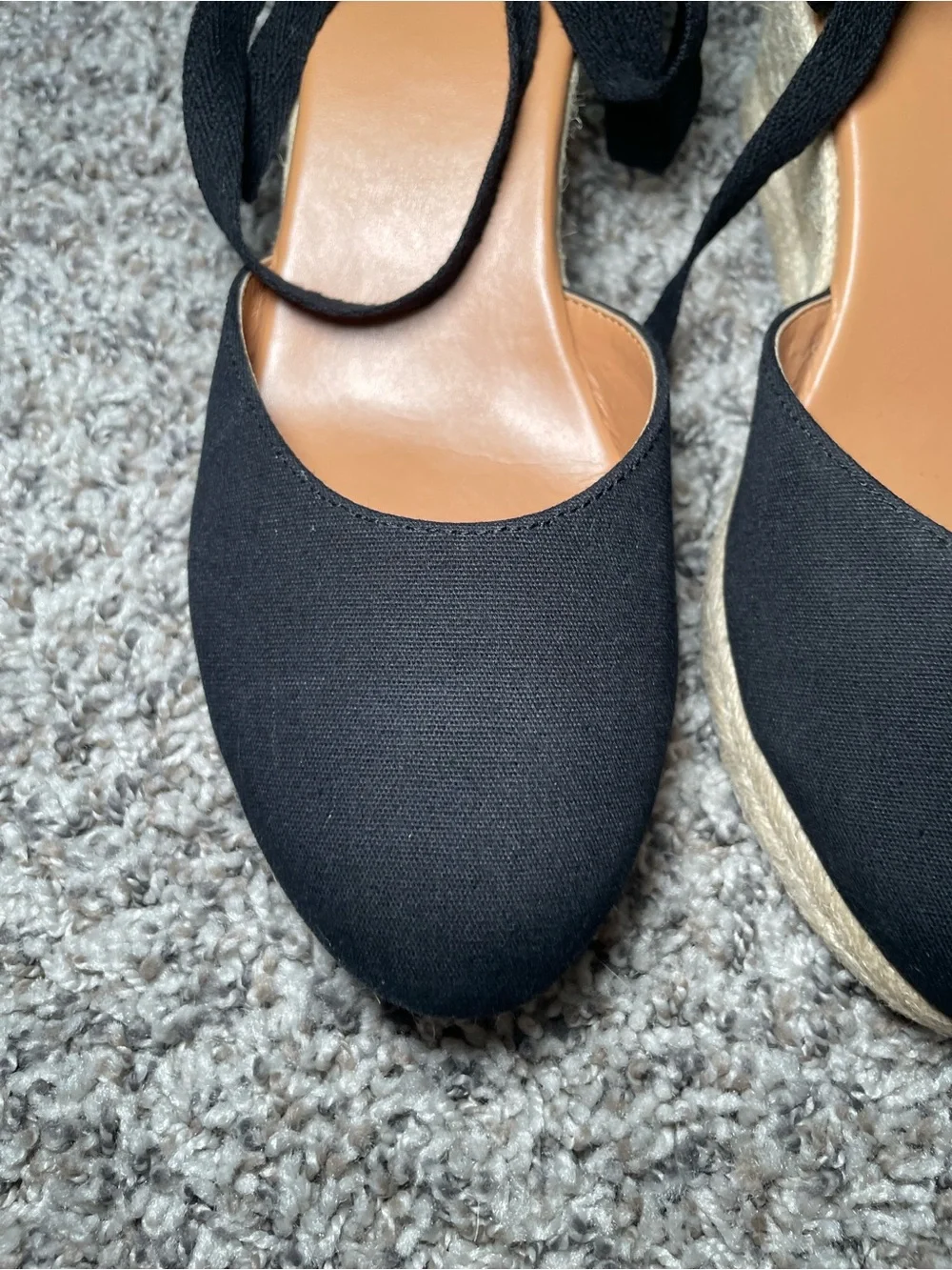 J.Crew Espadrille Wedge Sandals Black Canvas Ankle Tie Lace Up Heels Sz 10.5